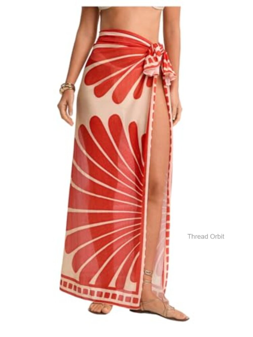 Sheer Floral Print Maxi Sarong Coverup Tie Side High Slit Swimsuit Beach